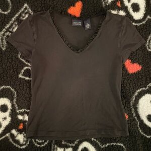 Black V-Neck Lace Tee